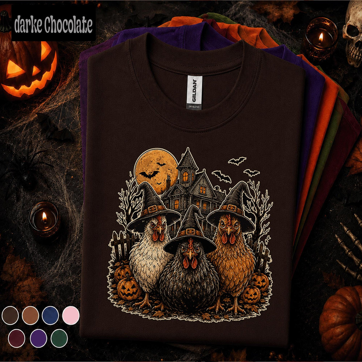Halloween Chicken Shirt, Witch Chicken Tee, Spooky Hen Halloween T-shirt, Haunted Farmhouse Shirt, Funny Chicken Lover Gift Fatmer