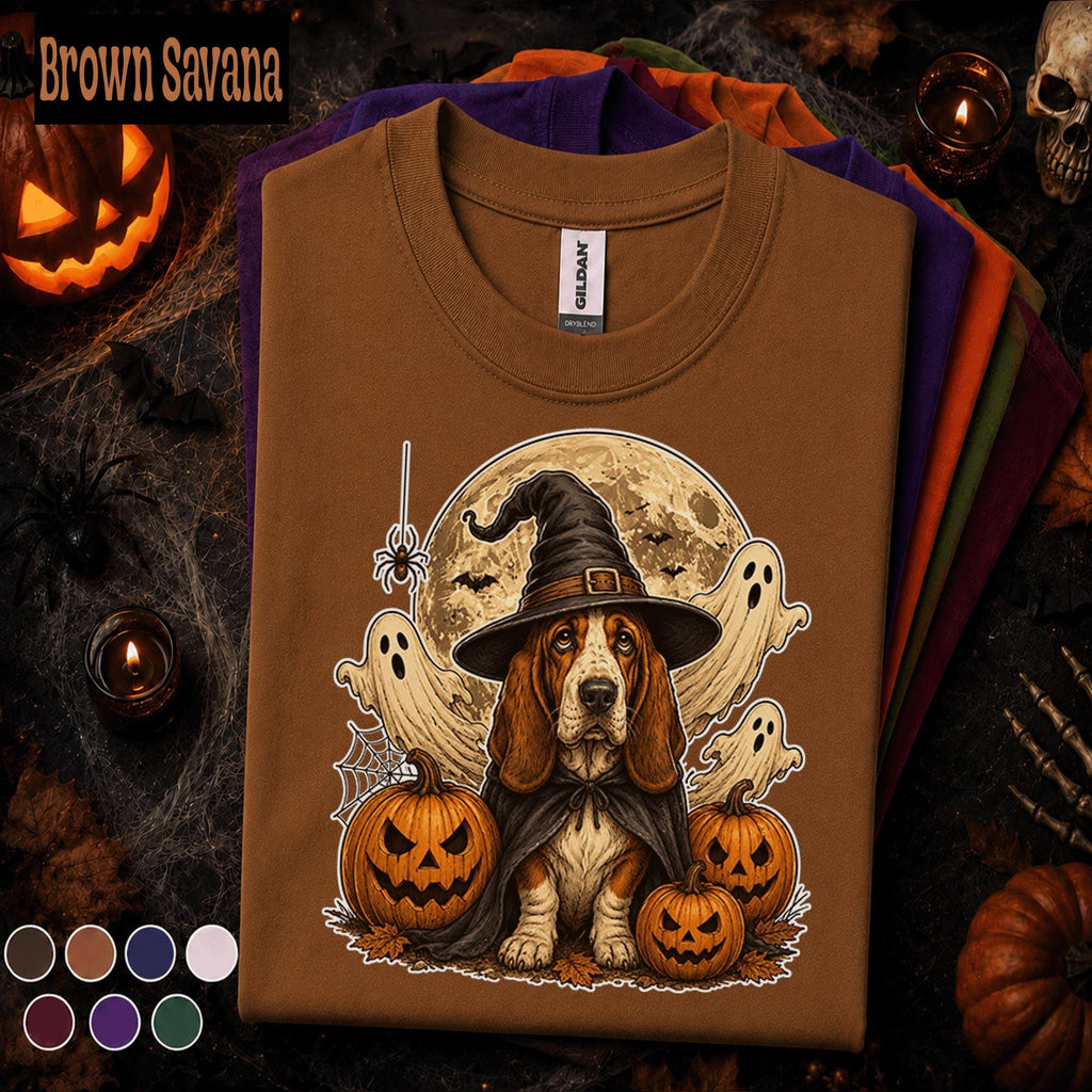 Basset Hound Halloween Shirt, Witch Dog Pumpkin Tee, Spooky Ghost Dog Shirt, Cute Halloween Pet Lover Gift, Fall Witchy Tee