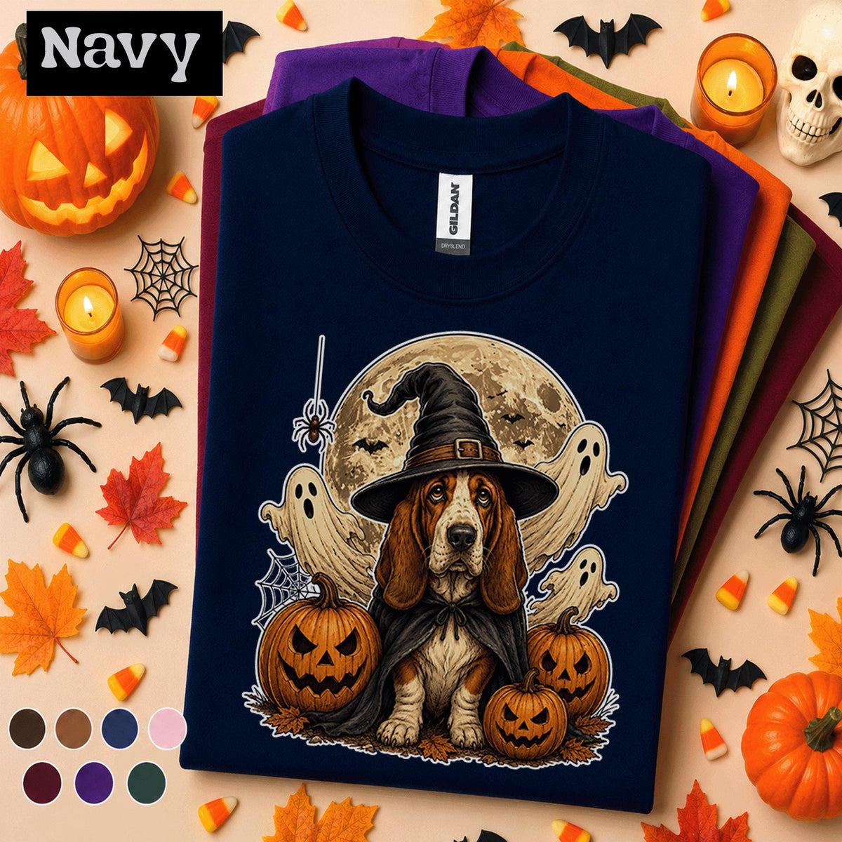 Basset Hound Halloween Shirt, Witch Dog Pumpkin Tee, Spooky Ghost Dog Shirt, Cute Halloween Pet Lover Gift, Fall Witchy Tee