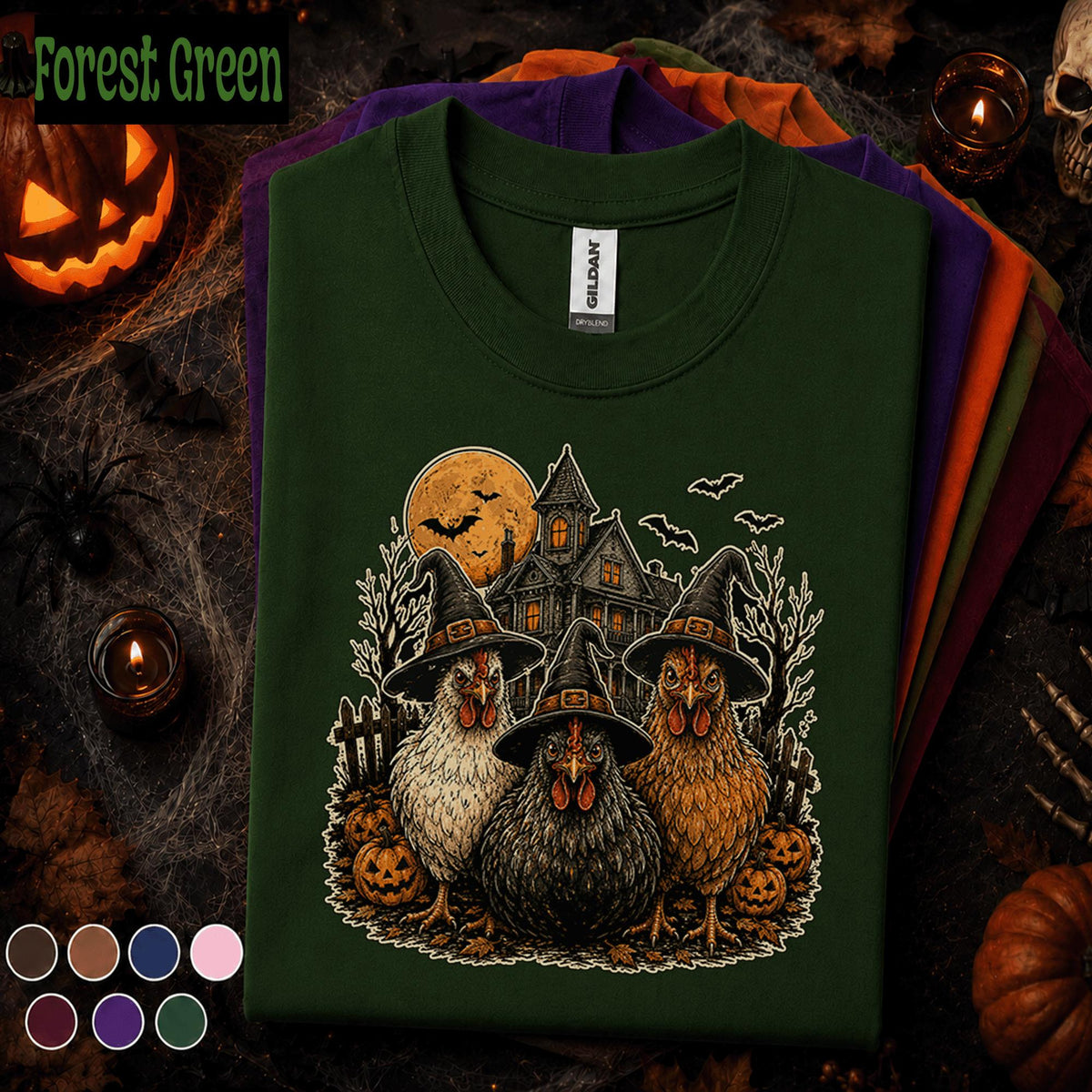 Halloween Chicken Shirt, Witch Chicken Tee, Spooky Hen Halloween T-shirt, Haunted Farmhouse Shirt, Funny Chicken Lover Gift Fatmer
