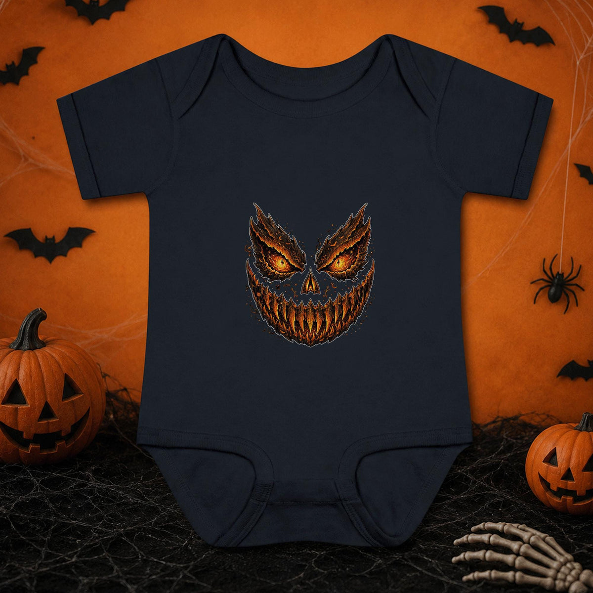 Scary Pumpkin Halloween Baby Bodysuit, Evil Jack O Lantern Infant Onesie, Spooky Horror Baby Outfit, First Halloween Gift for Baby