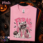 Feral Boo Raccoon Halloween Shirt, Pink Ghost Raccoon Tee, Funny Trash Panda T Shirt, Spooky Glam Halloween Tee, Raccoon Gift
