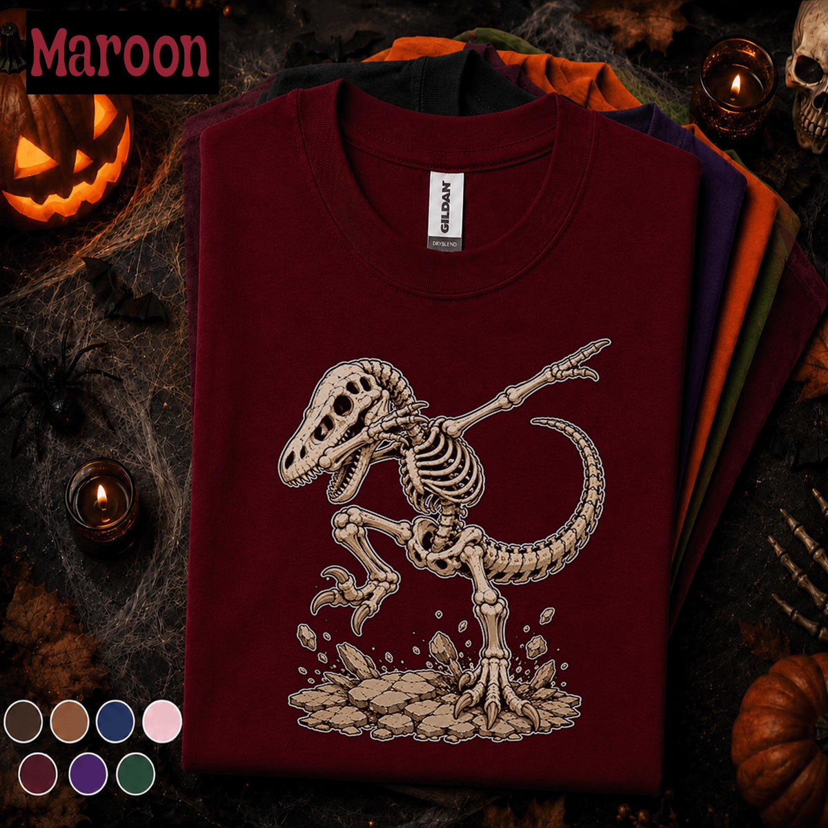 Dinosaur Skeleton Halloween Shirt, Dabbing T Rex Skeleton Tee, Funny Dino Top, Spooky Season Shirt, Paleontology Halloween Gift