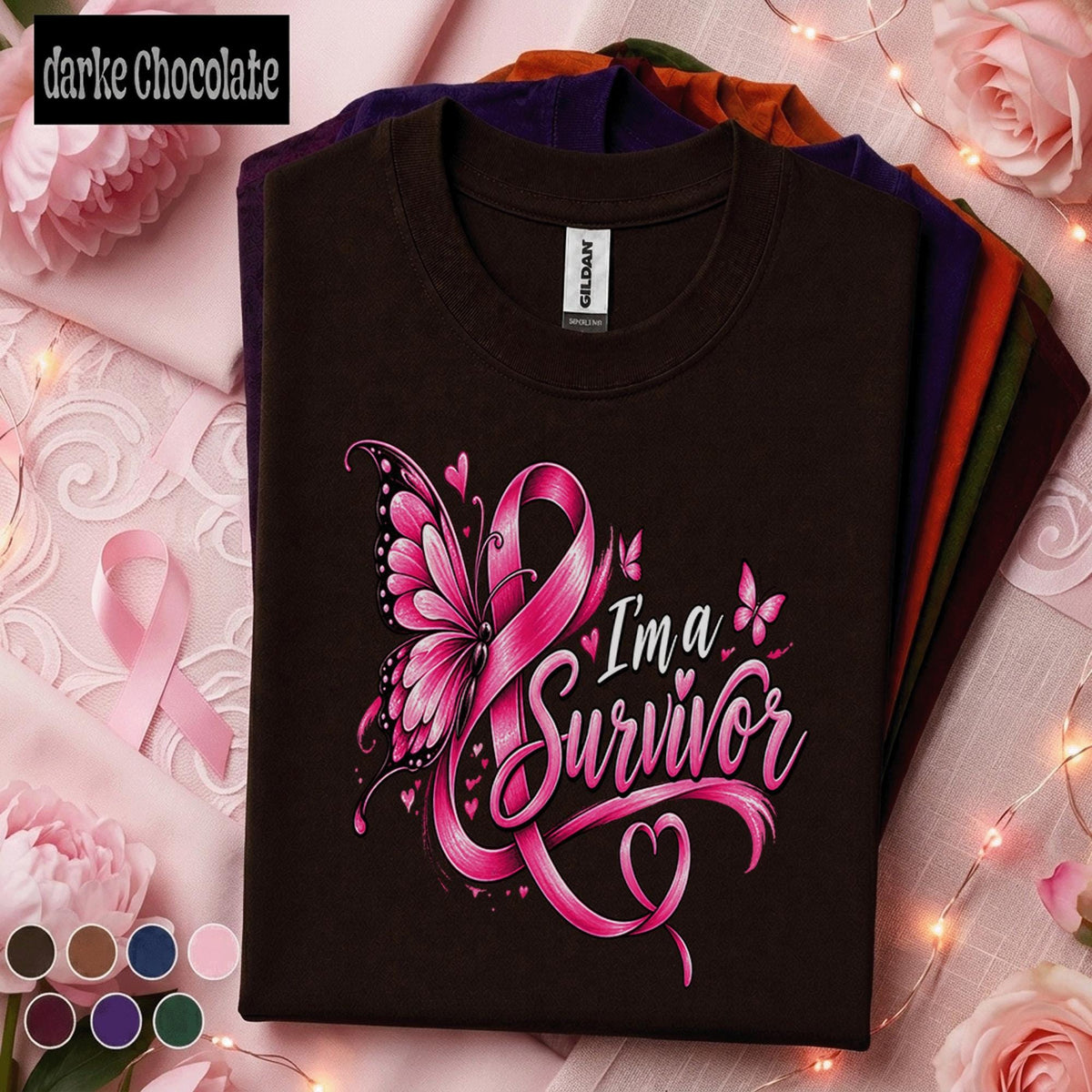 Breast Cancer Survivor Shirt, I'm a Survivor Pink Ribbon Tee, Butterfly Awareness Shirt, Inspirational Warrior Gift for Women Pink October