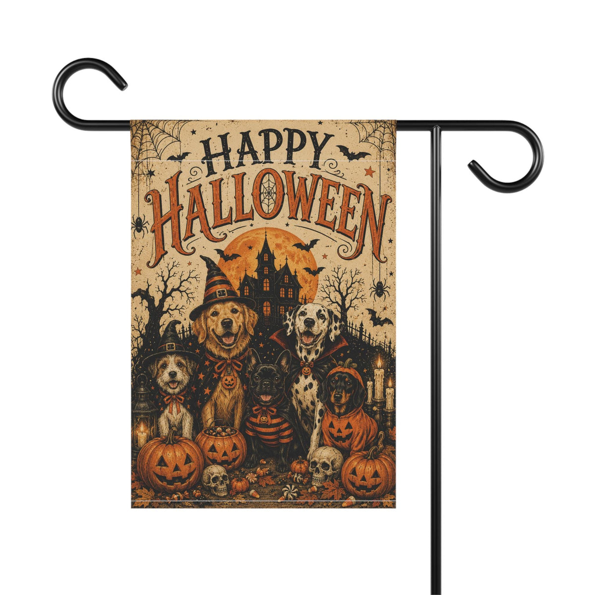 Halloween Dog Garden Flag, Happy Halloween Puppy Yard Decor, Spooky Dogs Pumpkin Flag, Haunted House Pet Lover Outdoor Porch Decoration