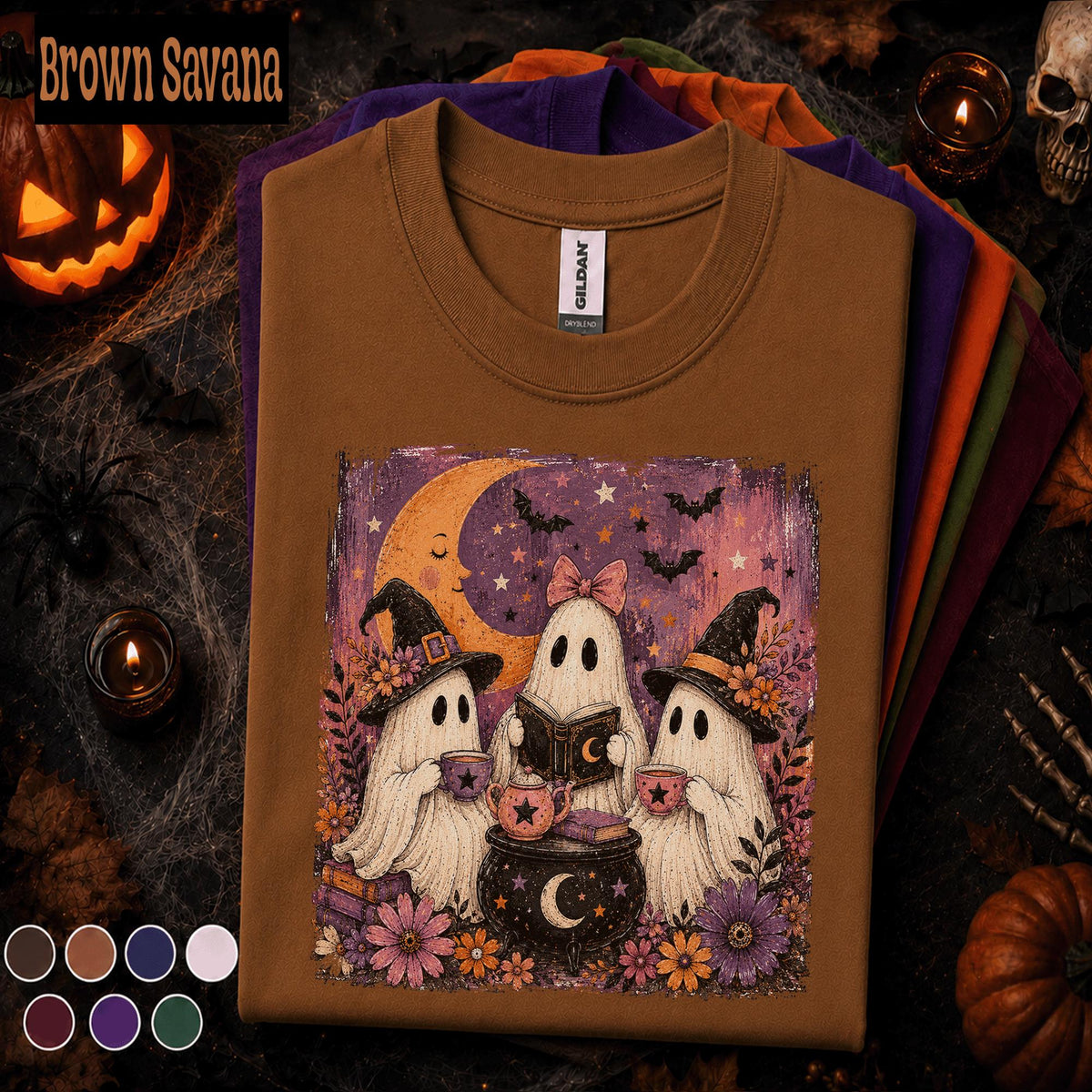 Cute Ghost Halloween Shirt, Witchy Ghost Tea Party Tee, Vintage Spooky Season T Shirt, Cottagecore Fall Tee, Halloween Gift
