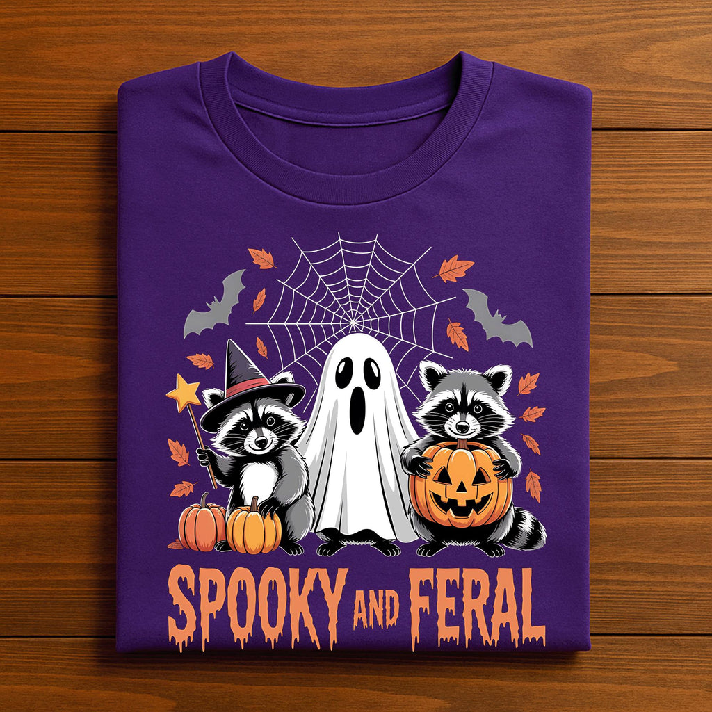 Spooky and Feral Shirt, Funny Halloween Raccoon Ghost Tee, Cute Fall Animal Shirt, Pumpkin and Witch Forest Shirt, Ghost Raccoon Sweatshirt