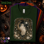 Boho Ghost Halloween Shirt, Crescent Moon Swing Tee, Whimsical Spooky Forest Shirt, Cottagecore Halloween Gift for Women
