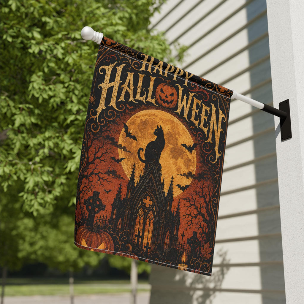 Black Cat Halloween Garden Flag, Gothic Full Moon Yard Decor, Happy Halloween Pumpkin Flag, Vintage Spooky Outdoor Porch Decoration