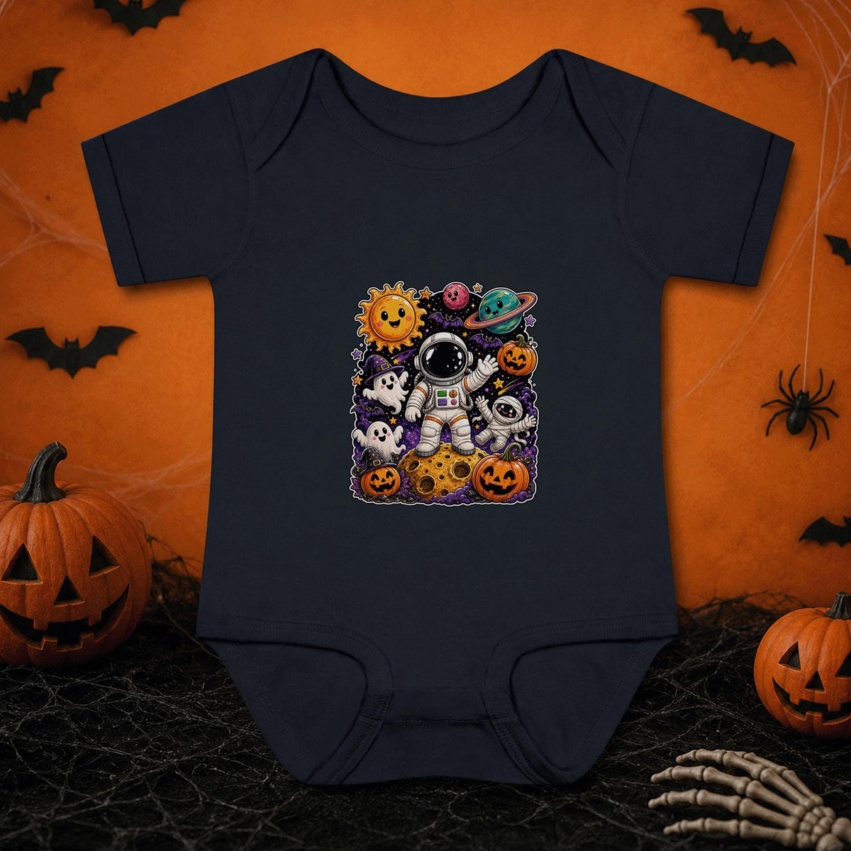 Astronaut Halloween Baby Bodysuit, Space Ghost Pumpkin Infant Onesie, Cute Spooky Galaxy Baby Outfit, First Halloween Gift for Baby