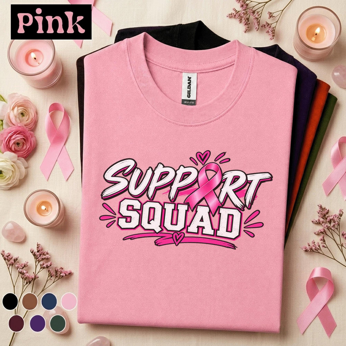Breast Cancer Awareness Shirt, Support Squad Pink Ribbon Tee, October Awareness Team Shirt, Cancer Walk Family Support Gift for Women Tee