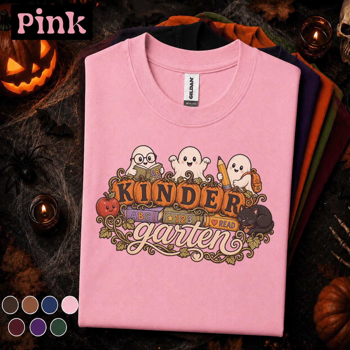 Kinder Garden Halloween Shirt, Cute Ghost Teacher Tee, Kindergarten Teacher Gift, Spooky School Shirt, Fall Classroom Halloween Tee