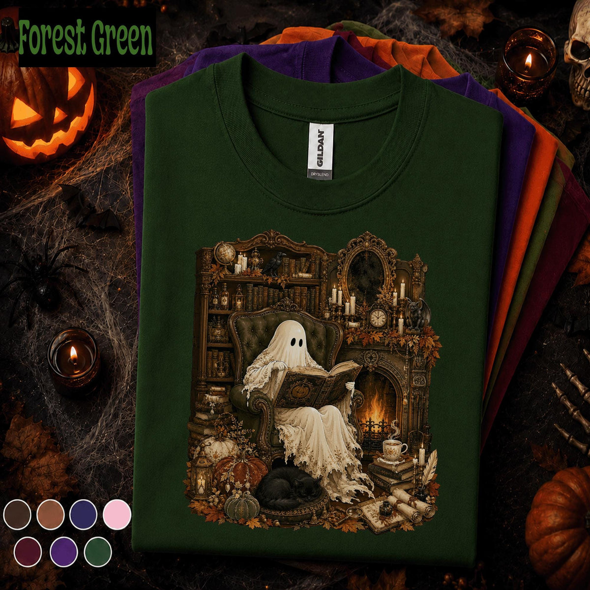 Cozy Ghost Reading Shirt, Vintage Halloween Tee, Spooky Book Lover Gift, Gothic Library Shirt, Autumn Pumpkin T Shirt, Witchy Fall Top