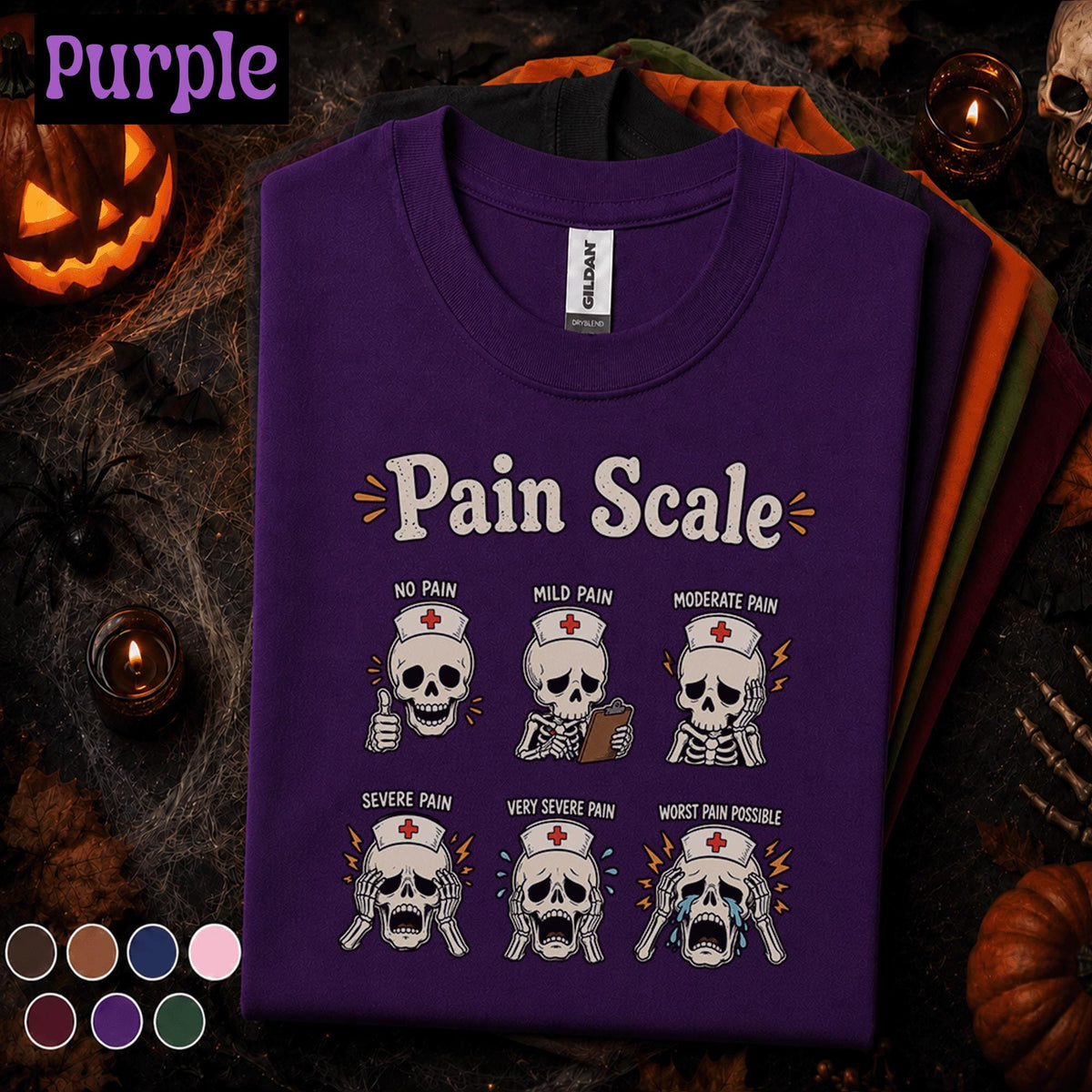 Nurse Pain Scale Halloween Shirt, Funny Skeleton Nurse Tee, Spooky Nursing Humor Gift, RN Medical Halloween T Shirt, Healthcare Worker Gift