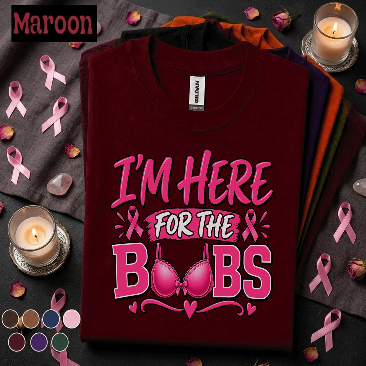 Breast Cancer Awareness Shirt, I'm Here for the Boobs Tee, Funny Pink Ribbon Shirt, Breast Cancer Support Gift, Pink October Women Tee