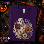 Floral Ghost Halloween Shirt, Book Lover Ghost T Shirt, Spooky Season Tee, Cottagecore Floral, Cute Reader Halloween Gift Tee