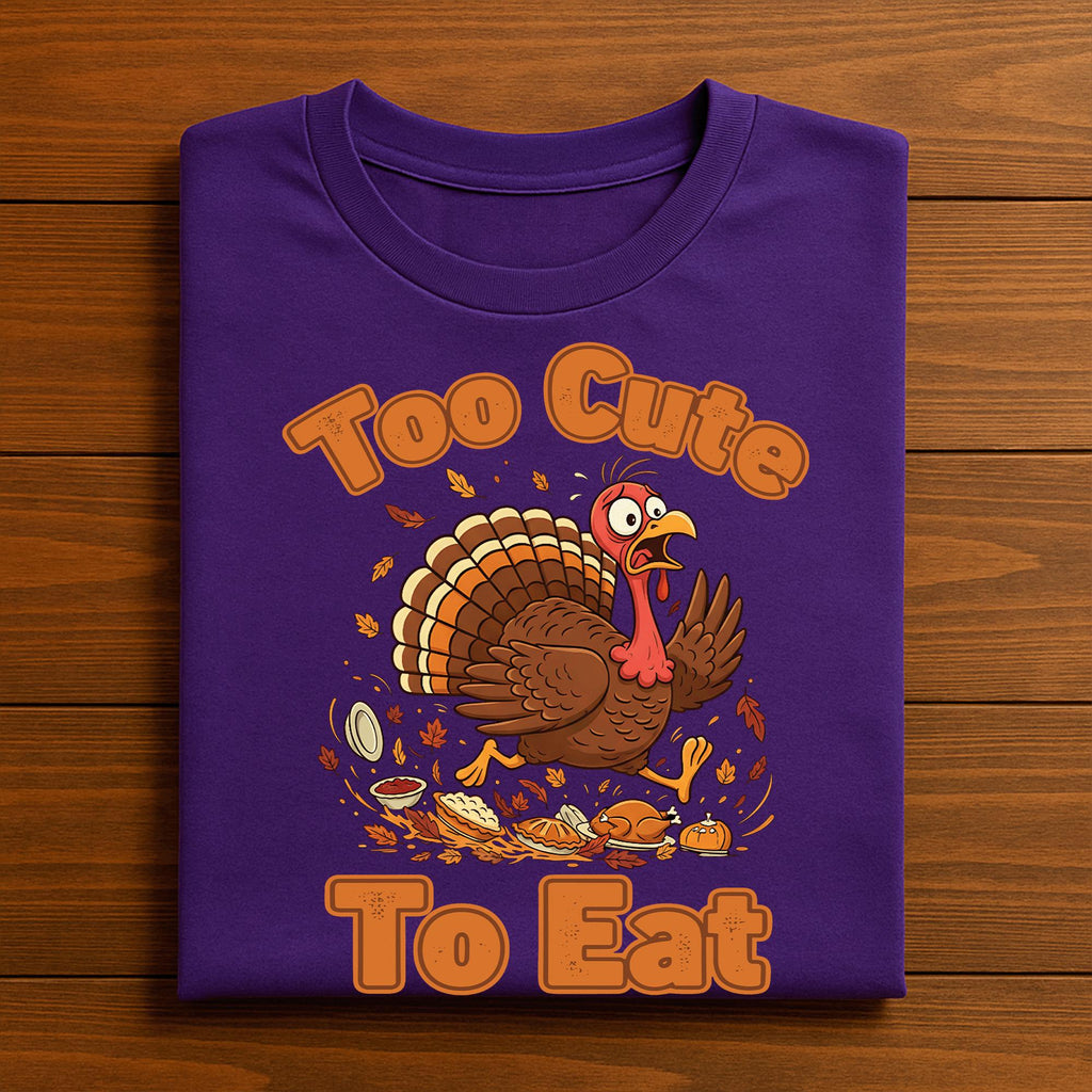 Thanksgiving Turkey Humor Shirt Too Cute To Eat Autumn Funny Fall Harvest Feast Day Gift Tee Retro Cute Turkey Tee, Funny Thanksgiving Shirt