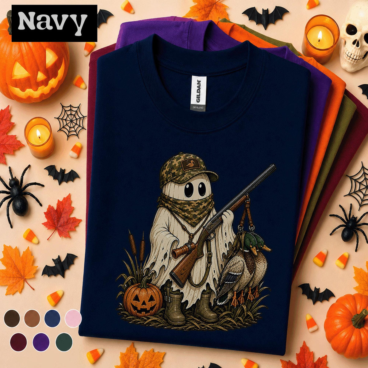 Ghost Duck Hunter Halloween Shirt, Funny Hunting Ghost Tee, Spooky Waterfowl Hunter Gift, Pumpkin Duck Hunting Shirt, Camo Fall Tee