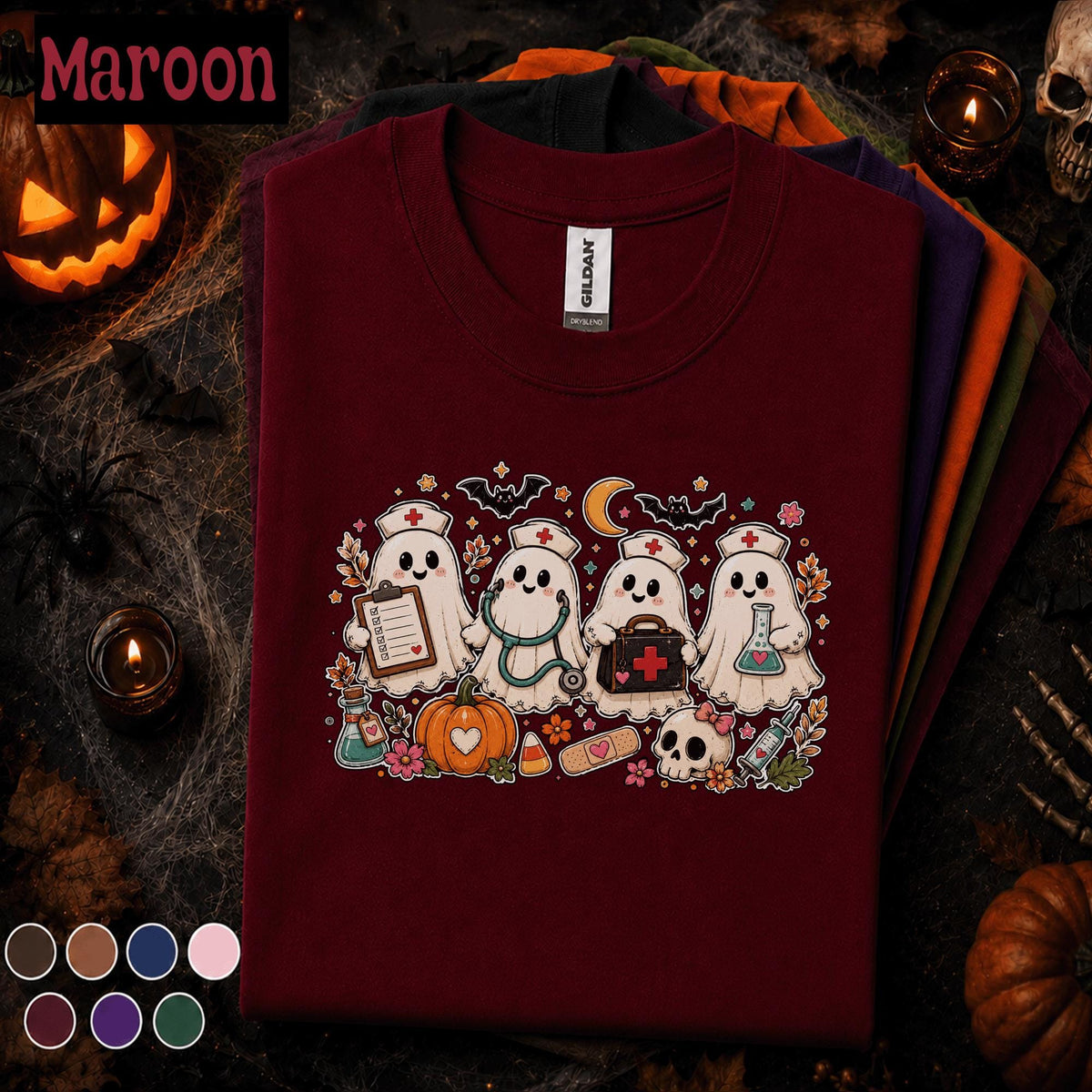 Cute Ghost Nurse Halloween Shirt, Spooky Nursing Tee, Medical Pumpkin Shirt, Healthcare Worker Halloween Gift, Nurse Squad Costume Tee
