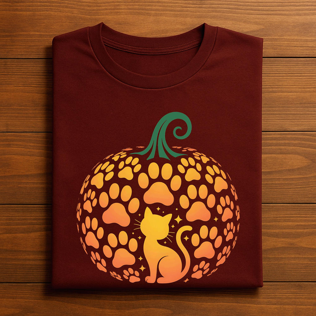 Halloween Pumpkin Cat Shirt with Glowing Paw Tee | Fall Animal Lover shirts Gift for Pet Moms and Cute Autumn, Cute C...