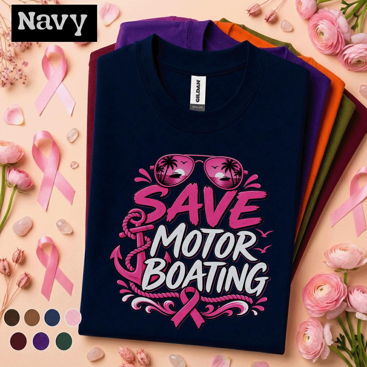 Breast Cancer Awareness Boating Shirt, Save Motor Boating Tee, Pink Ribbon Boat Lover Shirt, Funny October Boater Gift for Women Men