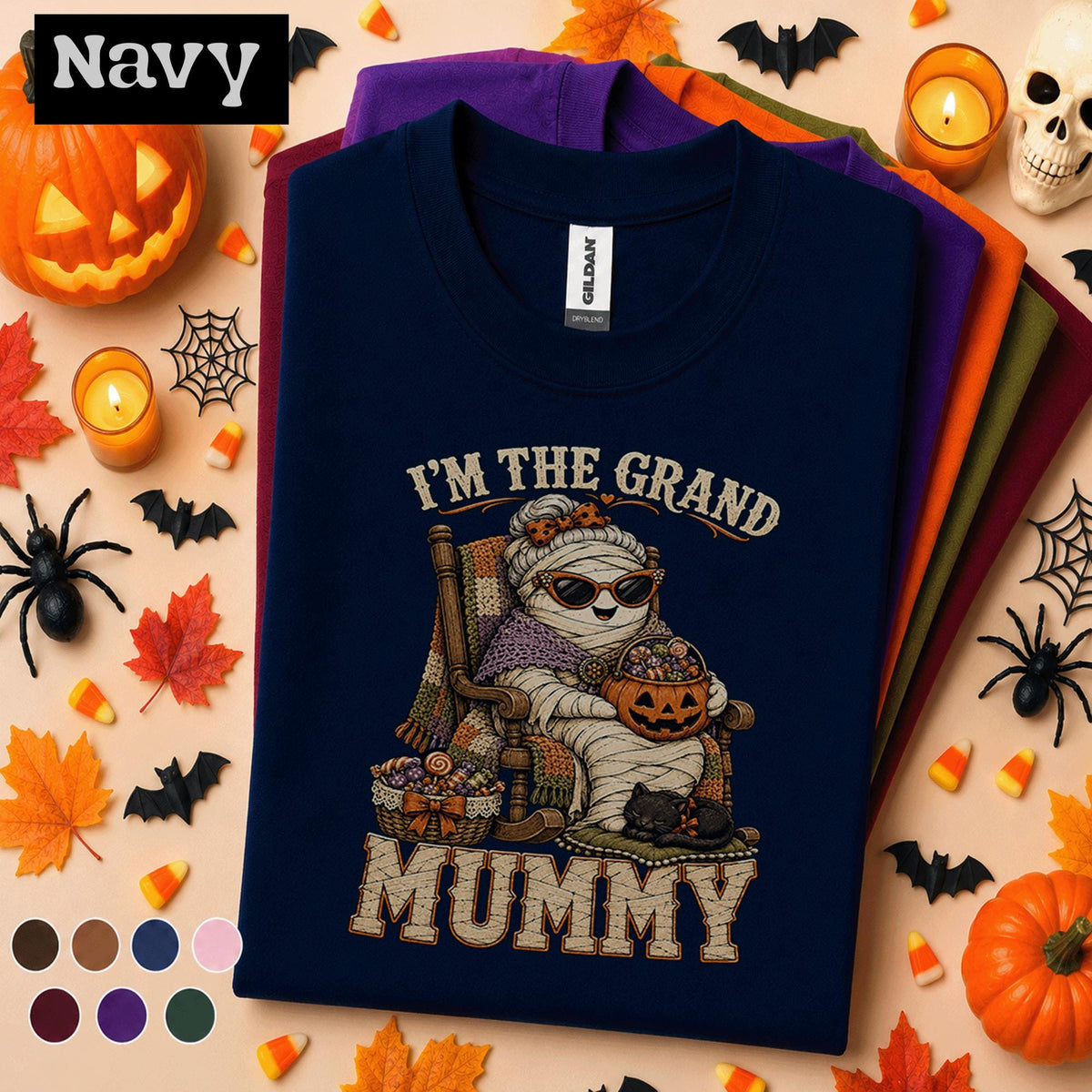 Grand Mummy Halloween Shirt, Funny Grandma Mummy Tee, Cute Black Cat Pumpkin Shirt, Spooky Nana Gift, Vintage Halloween Grandma Top