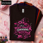 Breast Cancer Survivor Witch Shirt, Pink Ribbon Halloween Tee, Cancer Warrior Gift for Women, Spooky October Awareness Shirt, Witchy Tee