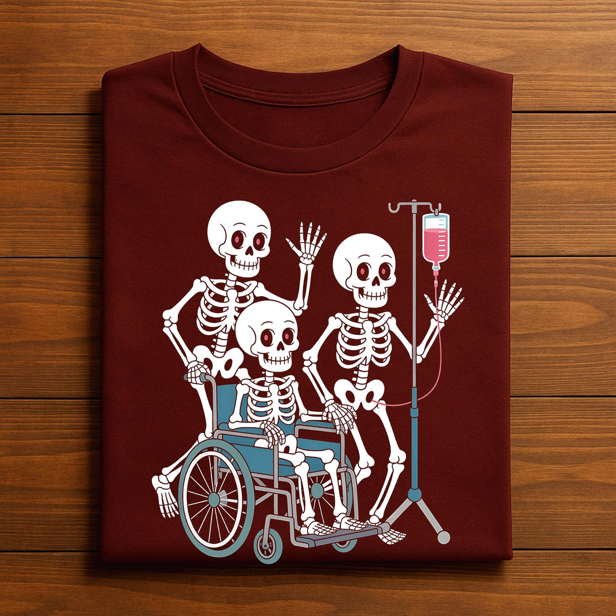 Skeleton Hospital Shirt, Funny Medical Halloween Tee, Skeleton Wheelchair IV Drip T-Shirt, Spooky Nurse Doctor, Gift Nurse Halloween Shirt