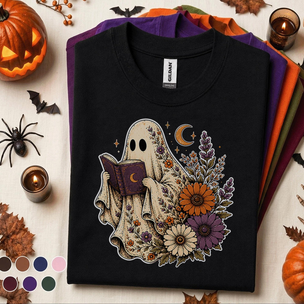 Floral Ghost Halloween Shirt, Book Lover Ghost T Shirt
