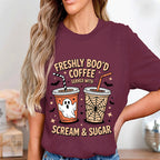 Freshly Boo’d Coffee Shirt, Funny Halloween Ghost Pumpkin Halloween Coffee Lover Tee, Spooky Barista Shirt With Scream And Sugar Sweatshirt