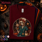 Skeleton Nurse Halloween Shirt, Spooky Registered Nurse Tee, Pumpkin Coffee Nursing Gift, Cute Fall Healthcare Worker Halloween T Shirt