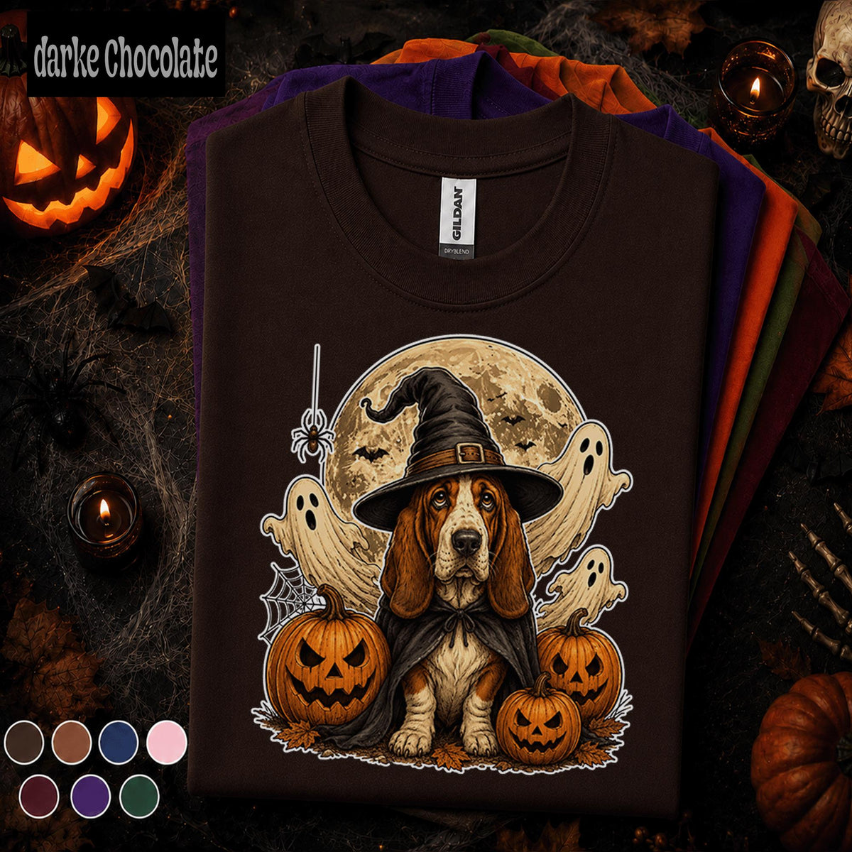 Basset Hound Halloween Shirt, Witch Dog Pumpkin Tee, Spooky Ghost Dog Shirt, Cute Halloween Pet Lover Gift, Fall Witchy Tee