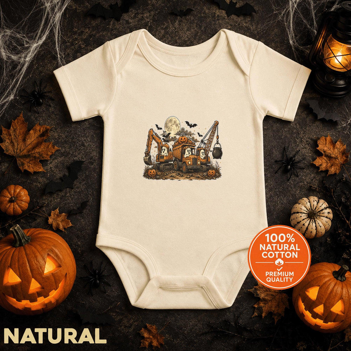 Construction Truck Halloween Baby Bodysuit, Ghost Excavator Infant Onesie
