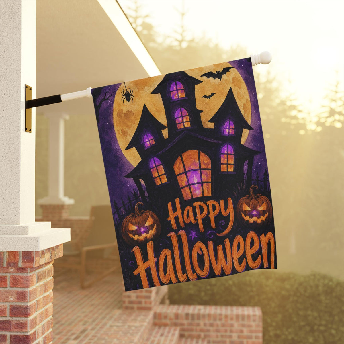 Halloween Garden Flag, Haunted House Yard Decor, Spooky Pumpkin Outdoor Flag, Full Moon Witchy Porch Decoration, Fall Home Accent Decor