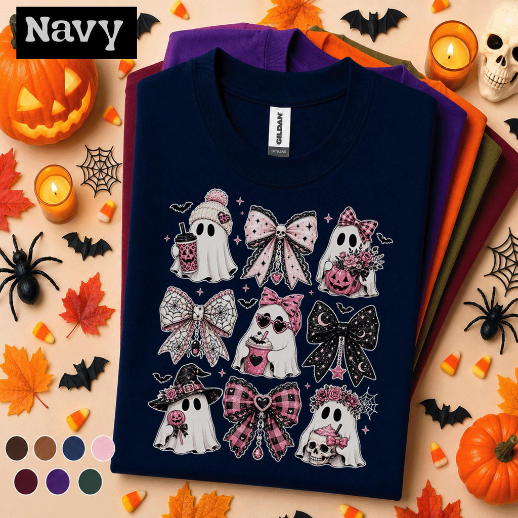 Pink Ghost Halloween Shirt, Coquette Bow Spooky Tee, Cute Girly Ghost Shirt, Pink Halloween Gift, Witchy Bow Ghost Tee