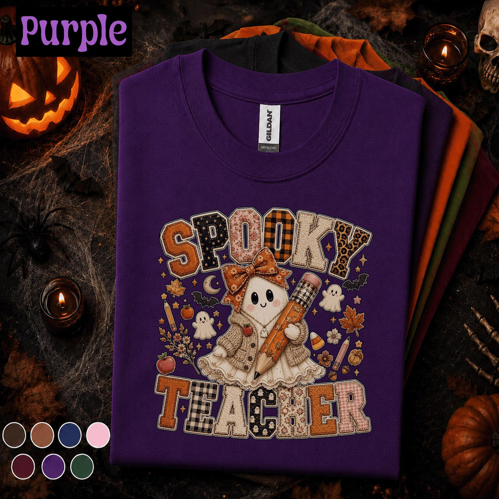 Spooky Teacher Halloween Shirt, Cute Ghost Teacher Tee, Retro Fall Classroom Shirt, Halloween Educator Gift, Pumpkin School Teacher Tee