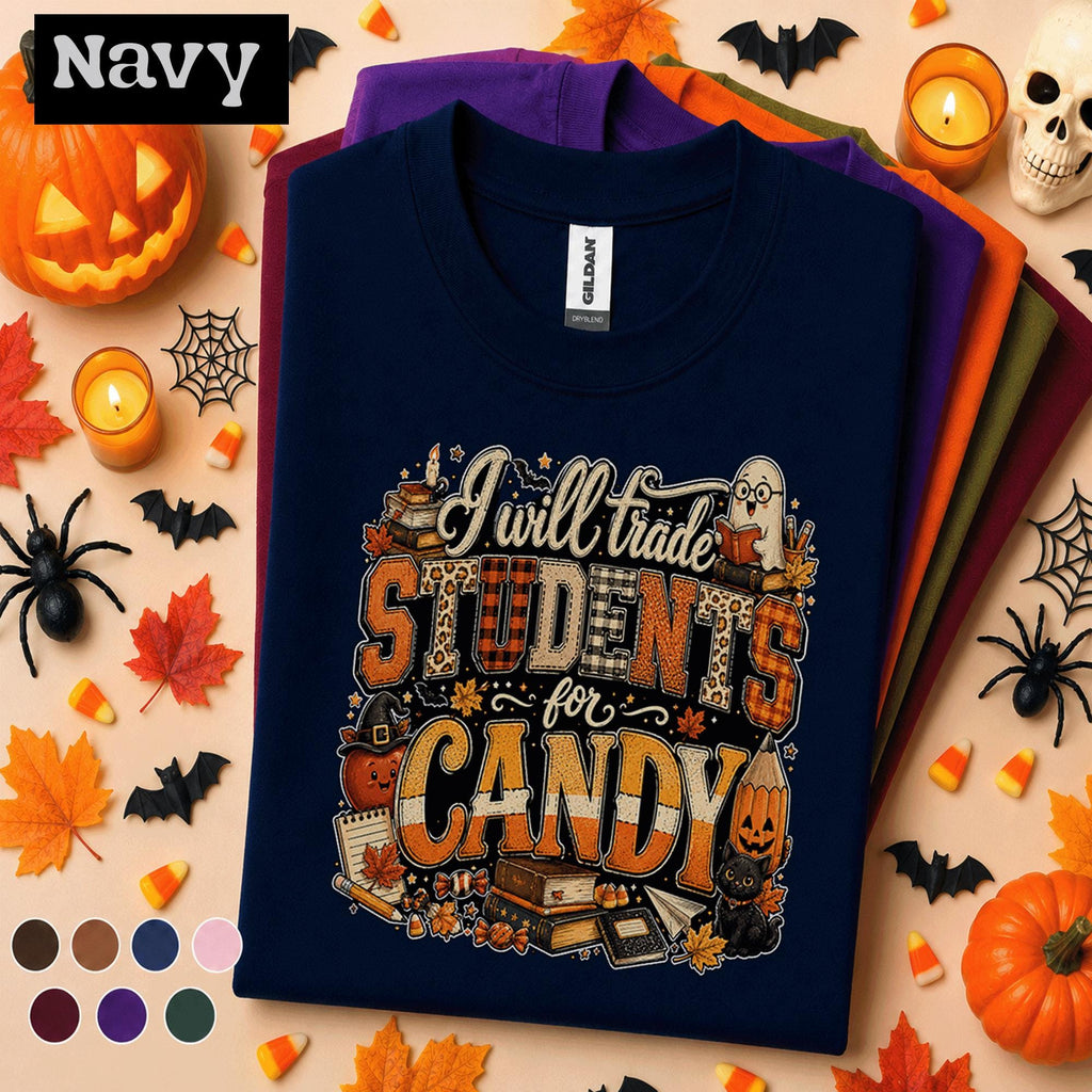 I Will Trade Students for Candy Shirt, Funny Teacher Halloween Tee, Spooky Classroom Ghost Shirt, Fall School Teacher Halloween Gift Tee