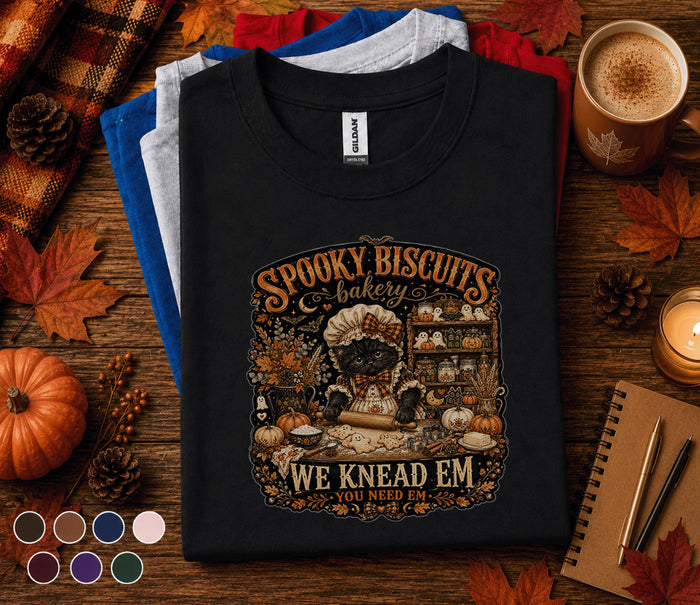 Spooky Biscuits Bakery Shirt, Halloween Black Cat Baker Tee