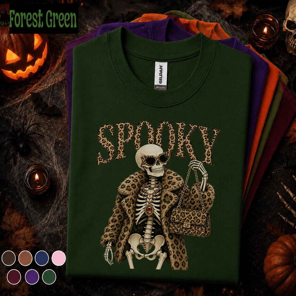 Spooky Skeleton Halloween Shirt, Leopard Print Skeleton Tee, Fashion Halloween, Glam Spooky Season Shirt, Skeleton Lover Gift