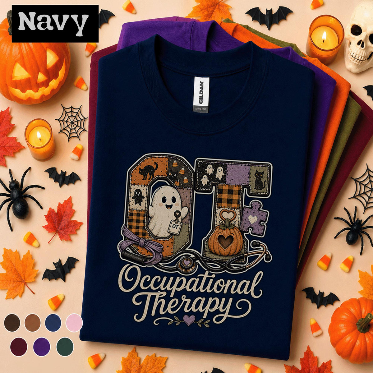 Occupational Therapy Halloween Shirt, Cute Ghost OT Tee, Spooky Pumpkin Therapist Shirt, Occupational Therapist Gift, Halloween OT Crew Tee