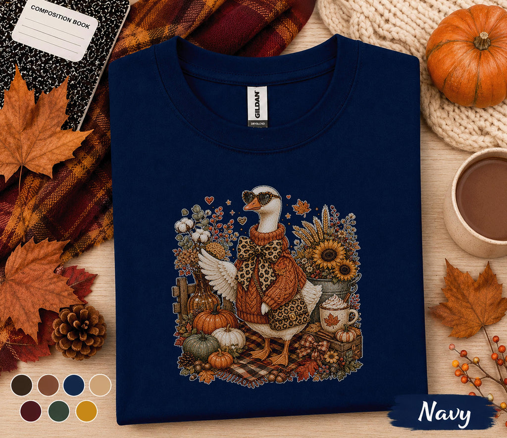 Cute Fall Goose Shirt, Autumn Goose Sweater Tee, Cozy Pumpkin Goose Shirt, Sunflower Harvest Fall Shirt, Thanksgiving Gift for Her