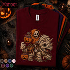 Cute Mummy Dinosaur Halloween Shirt, Skeleton Tee, Spooky Dino T Shirt, Pumpkin Ghost Fall Gift, Kids Youth Boys Halloween Top