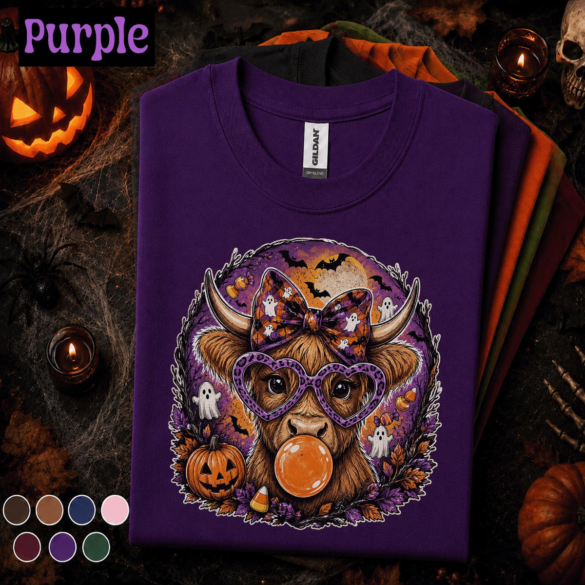 Highland Cow Halloween Shirt, Cute Spooky Cow Tee, Ghost Pumpkin T Shirt, Halloween Cow Gift, Retro Fall Farmhouse Tee For Her