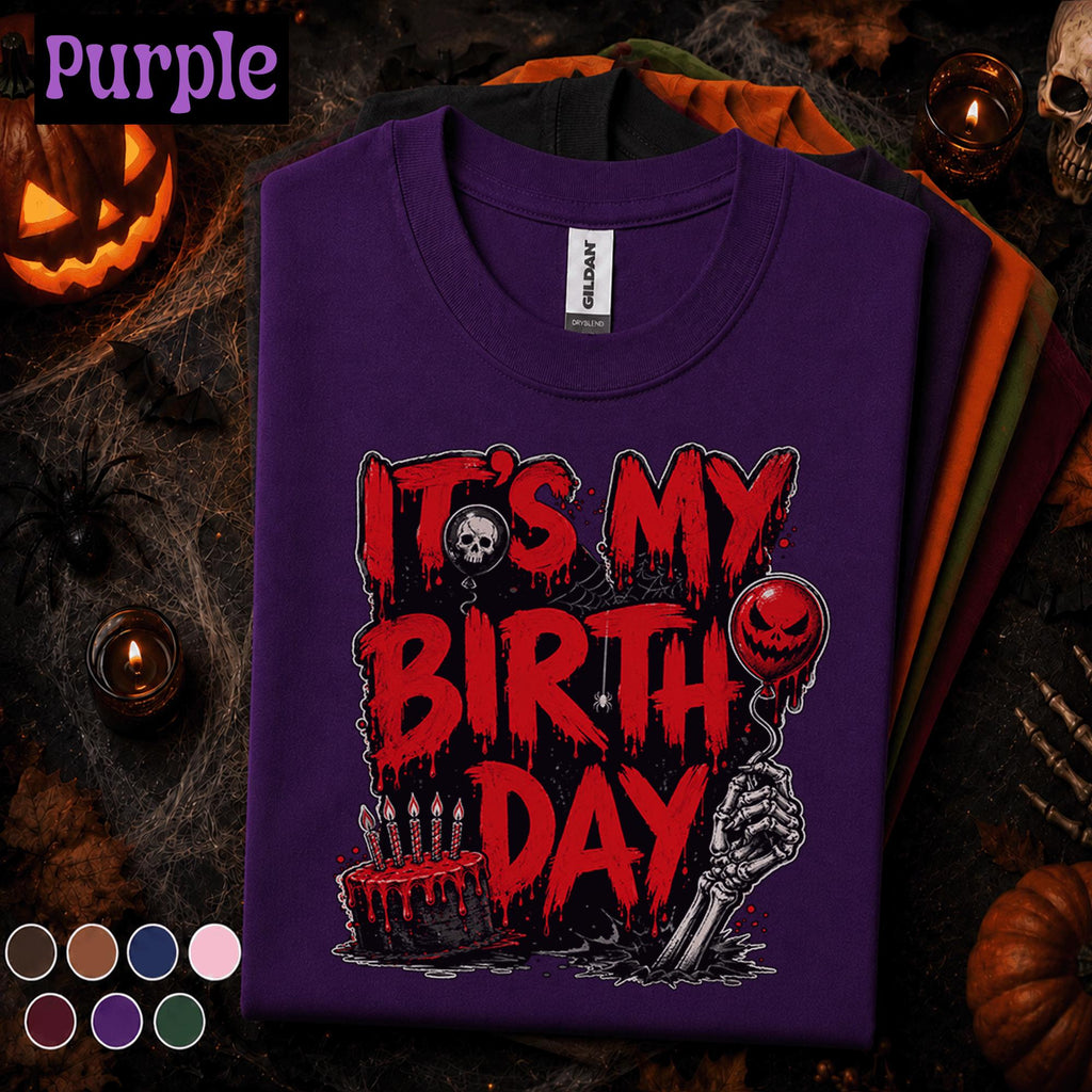 It's My Birthday Halloween Shirt, Horror Birthday Party Tee, Spooky Birthday October Shirt, Skeleton Cake Gothic Halloween Gift Idea October