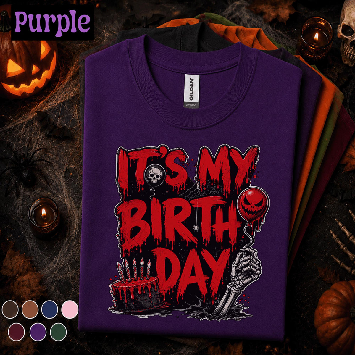 It's My Birthday Halloween Shirt, Horror Birthday Party Tee, Spooky Birthday October Shirt, Skeleton Cake Gothic Halloween Gift Idea October