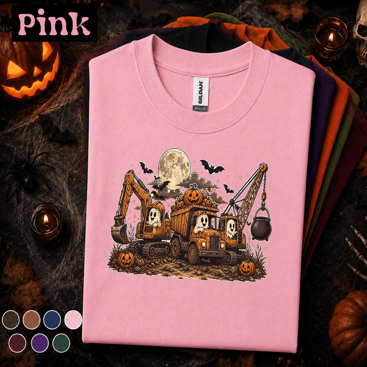 Halloween Construction Shirt, Ghost Excavator Tee, Spooky Dump Truck Shirt, Pumpkin Construction Crew Tee, Boys Halloween Truck Gift Kids