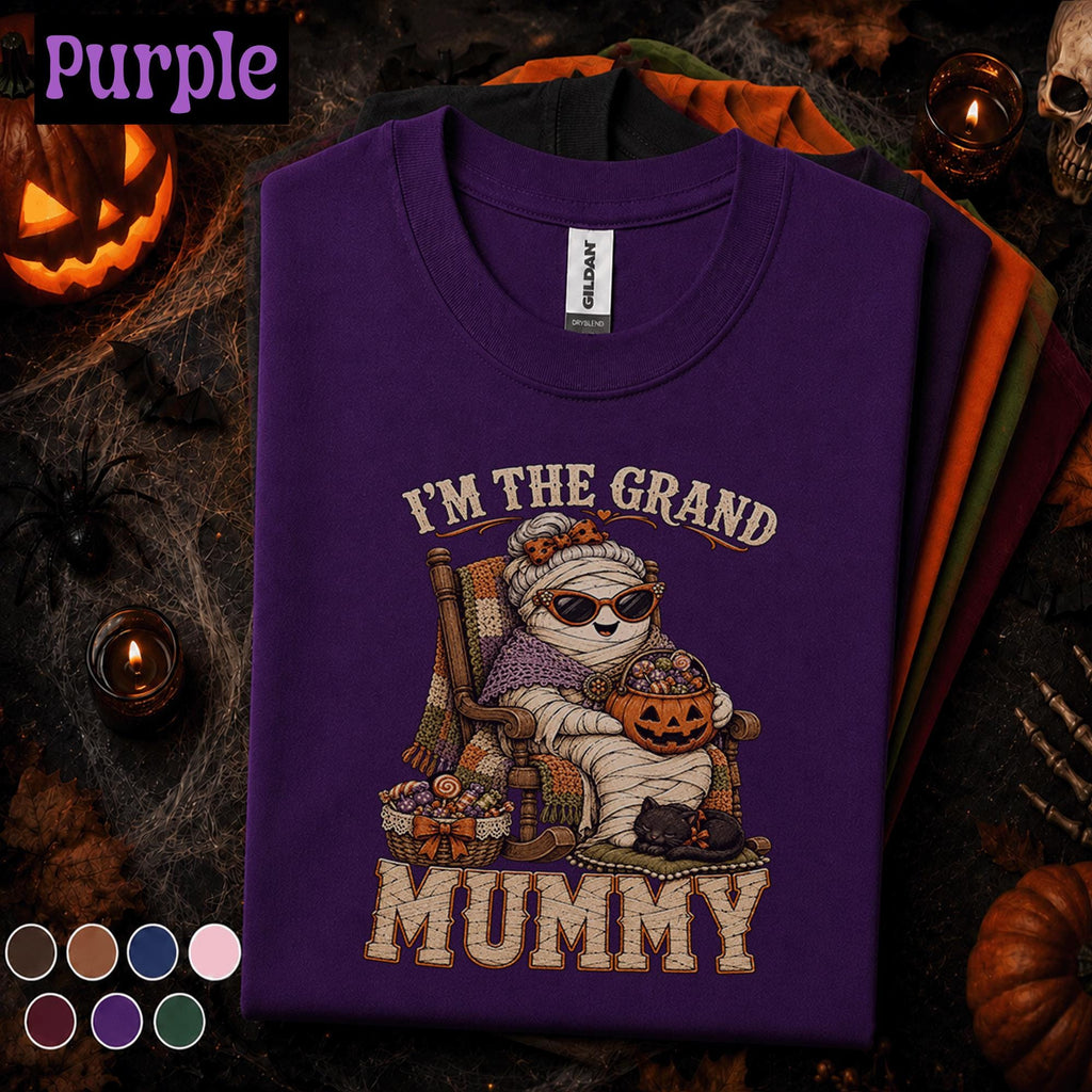 Grand Mummy Halloween Shirt, Funny Grandma Mummy Tee, Cute Black Cat Pumpkin Shirt, Spooky Nana Gift, Vintage Halloween Grandma Top