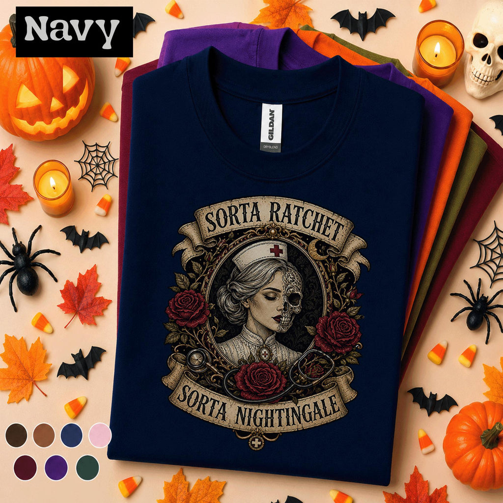 Sorta Ratchet Sorta Nightingale Nurse Halloween Shirt, Gothic Nurse Tee, Spooky Skeleton RN Gift, Vintage Medical Halloween T Shirt