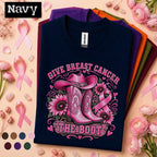 Breast Cancer Awareness Shirt, Give Breast Cancer the Boot Tee, Pink Ribbon Cowgirl Shirt, Western Cancer Fighter Gift for Women Mom