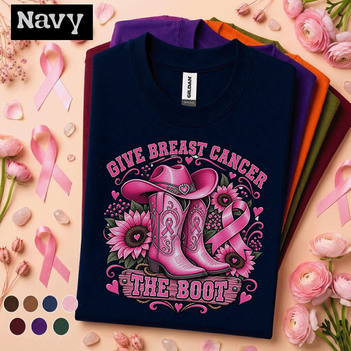 Breast Cancer Awareness Shirt, Give Breast Cancer the Boot Tee, Pink Ribbon Cowgirl Shirt, Western Cancer Fighter Gift for Women Mom
